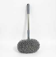 Mopa Telescópica de Chenilla con Cabezal de Fibra Suave Gris para Limpieza sin Rayones, Palo Extensible para Ruedas de Techo, Lavable y Reutilizable