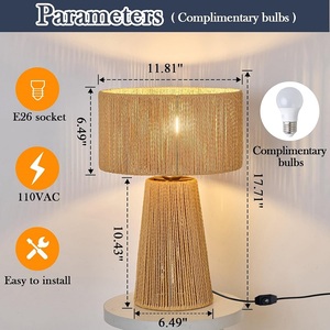 Giấy dây đèn bàn ráp wicker Đèn đầu giường với <span class=keywords><strong>dimmer</strong></span> chuyển đổi cho khách sạn Đèn cạnh giường ngủ cho phòng khách phòng ngủ - Product Image 2