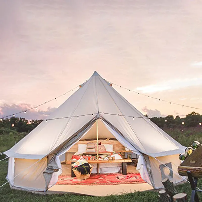 Nuovo arrivo di grandi dimensioni teepee yurta tenda glamping due forme 6m campana tela baldacchino tenda rotonda 10 persone campeggio all'aperto famiglia
