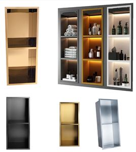 رفوف مصقولة حديثة موفرة للمساحة غير مرئية من قطعة واحدة لتخزين الكتب في الحمام - Product Image 1