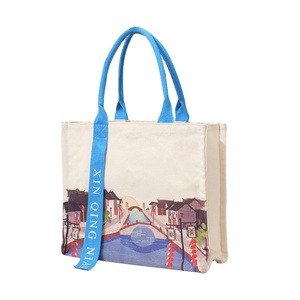 Custom Art Oil <b>Painting</b> Floral <b>Scenery</b> Tourism Print Eco-friendly Durable Canvas Tote Bag Custom Logo Zipper Closure Medium Size - Product Image 1