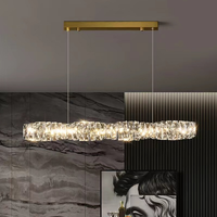 Postmoderne haut de gamme or cristal pendentif lumière Simple île cuisine Bar lampe de Table longue bande luxe salle à manger tailles moyennes