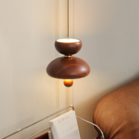 Lampu Gantung LED Bentuk Labu Kreatif Modern Minimalis Kayu Walnut