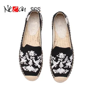 Custom embroidery canvas casual ladies sandals jute women fashion shoes flat canvas espadrilles