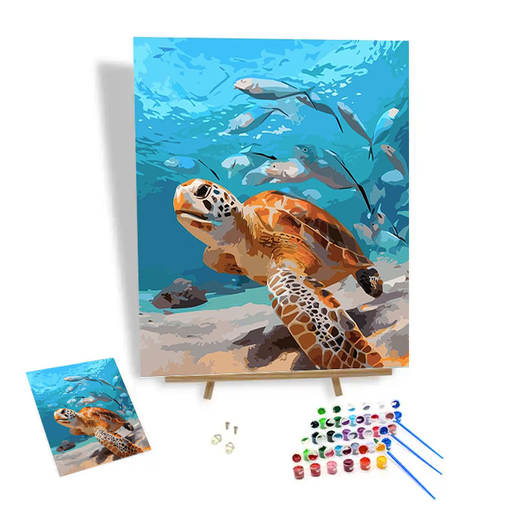 diy絵画水中世界ウミガメリラックスし、番号キットで塗料で美しい