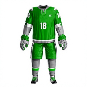 Uniforme de hockey sur glace vert pour homme, maillot personnalisé numéro 18, impression par sublimation, polyester respirant, tenue d'équipe adulte LONG MISSION - Product Image 3