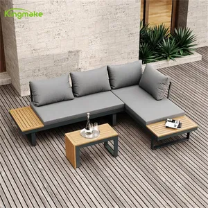 Kingmake Terrace Patio Furniture Set L Shape Sofa Sectional Sofa Teak Wood Furniture Sofa Set For Hotel