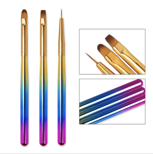 Pincel plano para decoración de uñas con férula rizada, mango metálico, revestimiento de nailon, herramienta de detallado para pintura y dibujo, para acrílico, gel UV, manicura y salón. - Product Image 1