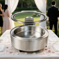 Chauffe-plat de buffet 6L en acier inoxydable 304 avec couvercle en verre à fermeture lente hydraulique, chauffage à l'alcool, plage de température 85-100°C pour hôtel