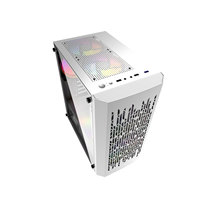 Casing komputer putih MATX penjualan laris casing Pc Gaming Panel samping kaca Tempered pendingin air cahaya RGB