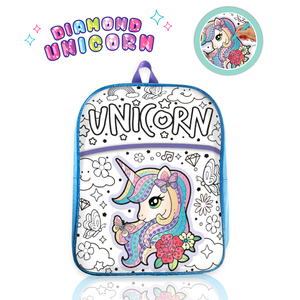 Sac à dos licorne à peindre avec des diamants - Sac d'école éducatif pour enfants - Polyester - Capacité 20-36L - 3+ ans - Cadeau de <span class=keywords><strong>rentrée</strong></span> <span class=keywords><strong>scolaire</strong></span> - Product Image 2