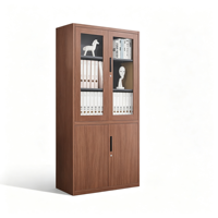 Armoire de classement en acier à grain de bois avec porte en verre, armoire de rangement de bureau en métal avec serrure pour le stockage de documents