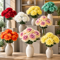 Fleurs séchées en gros, grande pivoine à 5 têtes, tige de chrysanthème de 60 cm, plante artificielle en soie bleue et verte, décoration intérieure, fête des mères, remise de diplôme
