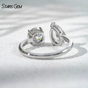 Anillo de Compromiso Ajustable de Oro Sólido de 10K StarsGem con Diamante Cultivado en Laboratorio IGI de 2.0CTW E VS, Corte Pera, Bañado en Rodio, Diseño Moderno - Product Image 4