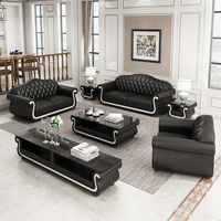 Juegos de Sofás de Lujo, Muebles de Sala de Estar, Juego de Sofás de Cuero Rojo y Negro, Sofá Seccional 123