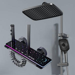 Ensemble de douche rectangulaire à affichage numérique ciel étoilé, touches de piano, température constante, LED lumineuse, effet pluie, pour salle de bain - Product Image 1
