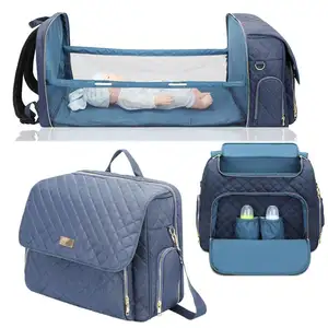 BSCI कारखाने नए डिजाइन रजाई बना हुआ यात्रा बेबी डायपर बैग शामिल बदलते स्टेशन पोर्टेबल डायपर बैग डायपर बैग