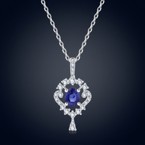 New Classic Gemstone Jewelry 18K White Gold Real Natural Diamond Blue Sapphire Engagement Gift Pendant <b>Necklace</b> for Women - Product Image 3