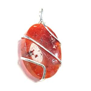 Stone Pendant <b>Red</b> Carnelian Agate Healing Pendant Stone Oval Pendant Crystal Wrapped Gemstone Agate Necklace Wholesaler - Product Image 4