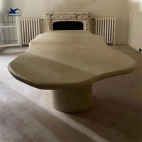 Extérieur luxe maison ovale moderne coofee table salon table à thé ronde pierre sculptée ronde travertin table basse