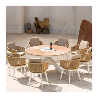 Ensemble de chaises de salle à manger en aluminium et corde pour l'extérieur, style moderne, et table ronde en teck pour patio et jardin – Vente en gros