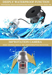 Détecteur de poissons 360 °   Caméra de pêche sous-marine rotative avec câble de 670 pieds, écran HD 1080P de 9 pouces, IP8, 42 LED et lumières IR, caméra vidéo de pêche - Product Image 5