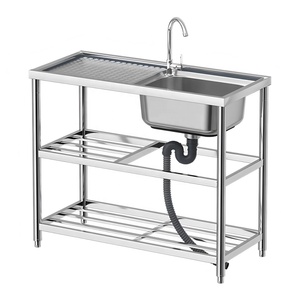 Évier autoportant en acier inoxydable, station de travail commerciale à bassin unique, évier de <span class=keywords><strong>cuisine</strong></span> à trou unique avec étagère de rangement - Product Image 2