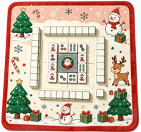 Tapete de Mahjong Navideño Ecológico Premium, Plegable, Lavable, Silenciador, Diseño a Cuadros Rojo/Verde con Motivo de Aloe, para Entretenimiento
