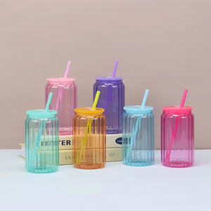16oz Gradient Color Glass Drinkware Sublimation Party Cups for Students & Couples Includes for Coke <b>Straws</b> - Product Image 2