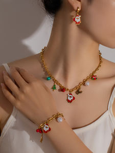 Venta al por mayor de acero inoxidable joyería de Navidad regalos Santa Claus ciervo árbol de Navidad encantos collar - Product Image 2