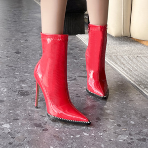 European American Women's Super High Heel Slip-On Design Slim <b>Ankle</b> Pointed Toe Sexy Nightclub Boots Height Increasing - Product Image 1