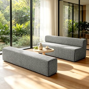 Ensemble de canapé modulaire <span class=keywords><strong>60</strong></span> <span class=keywords><strong>pouces</strong></span> - Deux sièges indépendants et une banquette, se transforme en canapé-lit, sans assemblage, motif pied-de-poule - Product Image 1
