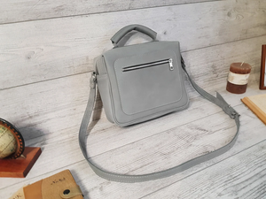 Personalized Grey <b>Leather</b> Purse for Women Handmade Crossbody <b>Messenger</b> <b>Bag</b> Zipper Shoulder <b>Bag</b> Satchel Gift for Her - Product Image 5
