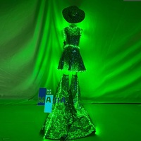 Robe de soirée à miroir LED pour femmes, tenue de boîte de nuit, sans manches, paillettes, costume de danseuse DJ, échasses, performance de marcheur