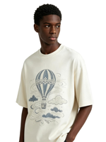 T-shirt décontracté surdimensionné à manches courtes en coton tricoté 100 %, motif montgolfière vintage personnalisé avec strass
