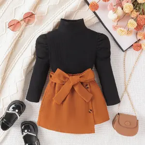 2023 Fall Winter Kids Girls Clothing Solid Color Long Sleeve Turtleneck Top Corduroy Skirt 2Pcs Set Children Fashion Clothes