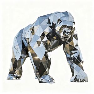 Sculpture d'animaux de la jungle en acier inoxydable sur mesure, lion, éléphant, gorille, tigre, statue d'art - Product Image 3