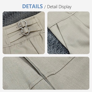 Khaki Wide Leg <strong>Suit</strong> Pants Women High Waisted Heart Buckle Detail Elegant Career <strong>Trousers</strong> Chic Pantalon Femme - Product Image 6