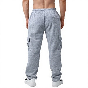 Pantalon de jogging cargo gris pour homme, taille élastique avec cordon de serrage, plusieurs poches, décontracté, en tissu tissé respirant pour l'été - Product Image 3