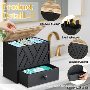 Wooden Bathroom <b>Storage</b> <b>Box</b> With <b>Drawer</b> For Sanitary Napkins Toilet Paper Organizer Rectangle Covered Compartments Standing Type - Product Image 2