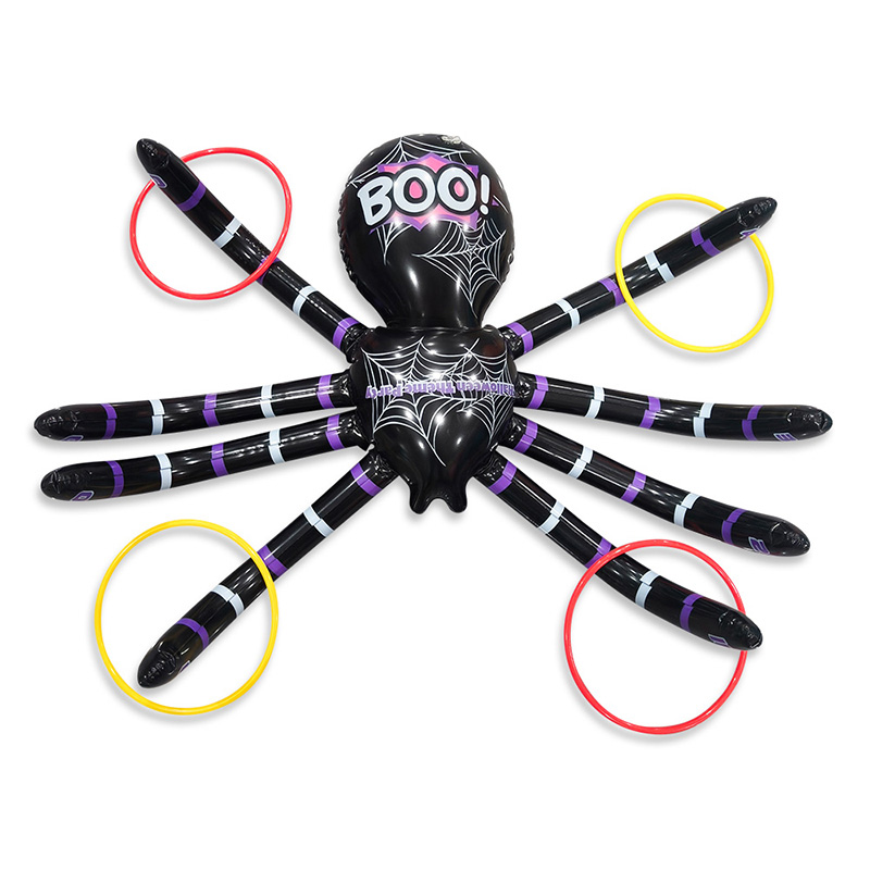 Mart Halloween Party Toy Inflatable Halloween Decorations Large Inflatable Spider with 8 Rings Toss Game Toy