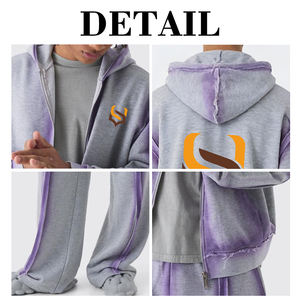 KIingSen OEM Wholesale High Quality Hand Paint Men's Winter <b>Zip</b> up Hoodie and Sweatpants Set French Terry 100% Cotton Sweatsuits - Product Image 5