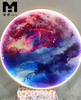 Décoration Murale Ronde LED : Affiches et Impressions Artistiques Colorées Lune et Nébuleuse, Tableau Luxe Terre sur Toile Encadrée