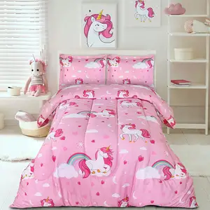 Super Hot Sale Pink Unicorn Kids Cartoon Eco-Friendly Comforter Sets Bedding Sets Sheet Sets