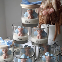 Bougies parfumées personnalisées en forme d'animaux (lapin, ours) avec couvercle en bois et ruban, en cire de soja naturelle, pour cadeau exquis et décoration d'intérieur