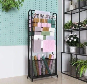 Présentoir de boutique florale moderne Nouveaux rubans de papier d'emballage de fleurs sur pied Cordes de satin Présentoir d'étagère florale colorée - Product Image 6