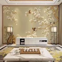 Peintures murales personnalisées, papier peint style néo-chinois avec motif de magnolia et d'oiseaux, tissu mural pour salon, papier peint pour chambre à coucher