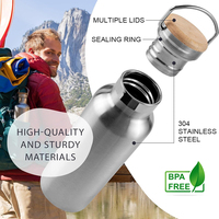Bouteille d'eau en acier inoxydable écologique avec couvercle en bambou, logo personnalisé, gourde isotherme réutilisable 500 ml 17 oz, bouteille avec bouchon en bois