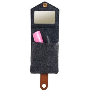 Felt Lipstick Case with Mirror Portable Mini Cosmetic Pouch for Lip Glose Travel Makeup Organizer <b>Bag</b> for Purse - Product Image 1
