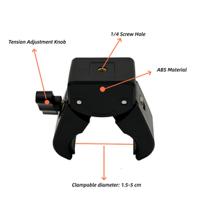 Support de guidon de moto en plastique robuste avec pince griffe de crabe pour caméra vidéo professionnelle et accessoires de trépied 1,5-5 cm - Product Image 4